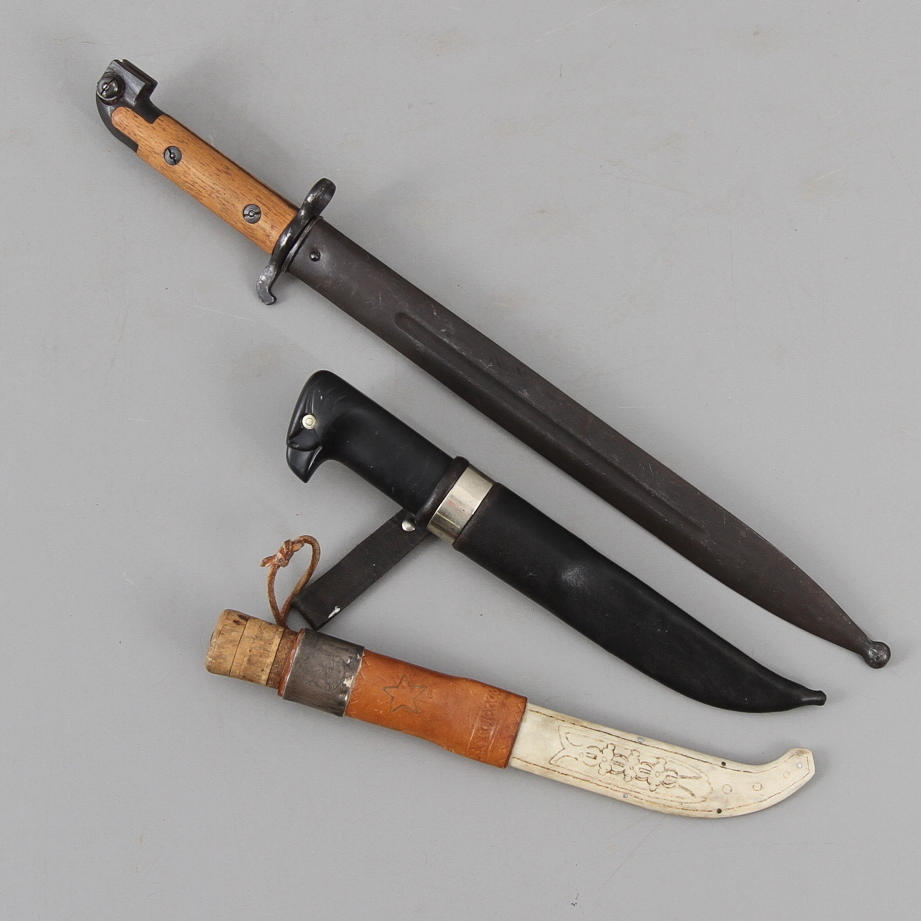 BAJONETT samt KNIVAR, 3 delar, bl a samekniv, 1900-tal.