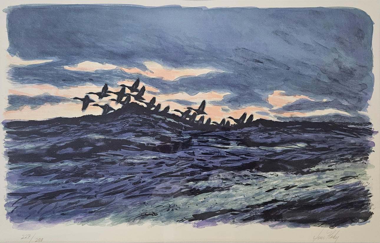 LARS HOLM. “Evening diving”. Lithograph in colours, signed and numbered 227/290.