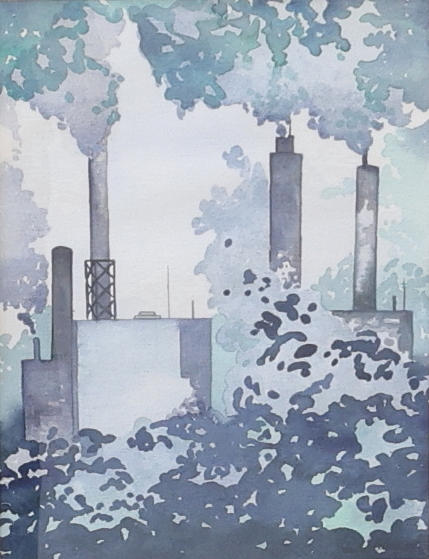 ANETTE HOLMQVIST. “Factory Study”, watercolour, signed.