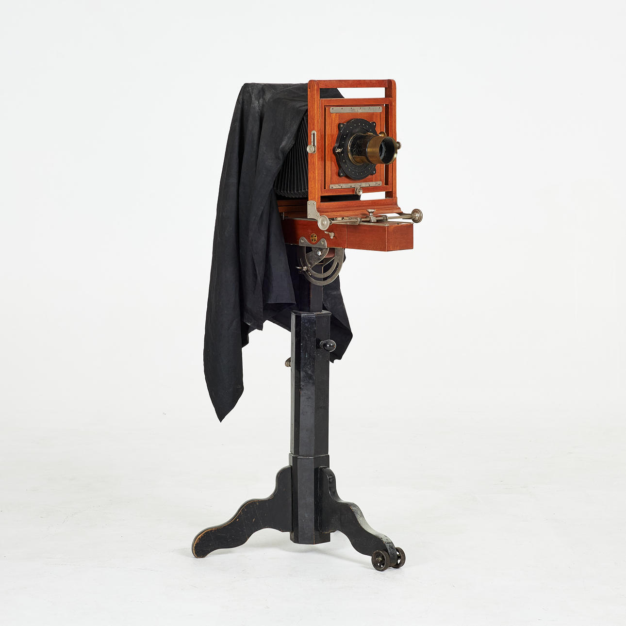 BELLOWS CAMERA/STUDIO CAMERA. Stand marked Klimax, mahogany blackened central foot.