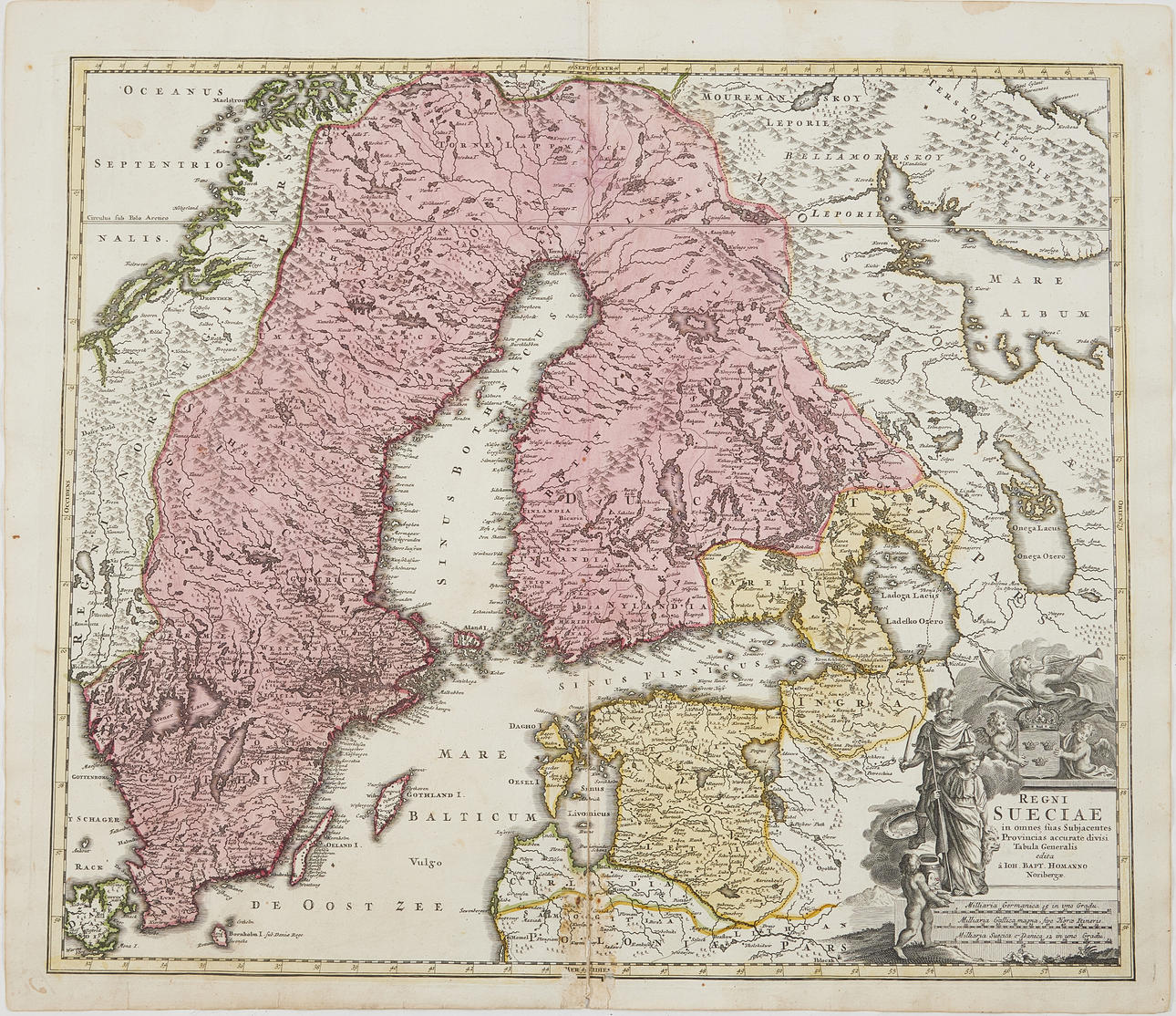 HOMANNS KORT OVER SKANDINAVIEN, ca. 1730.