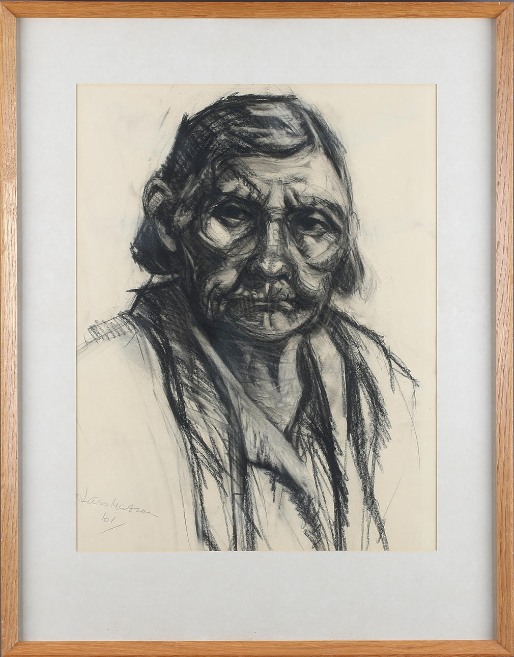 LARS MATSON. Porträtt, kolteckning, signerad och daterad -61.