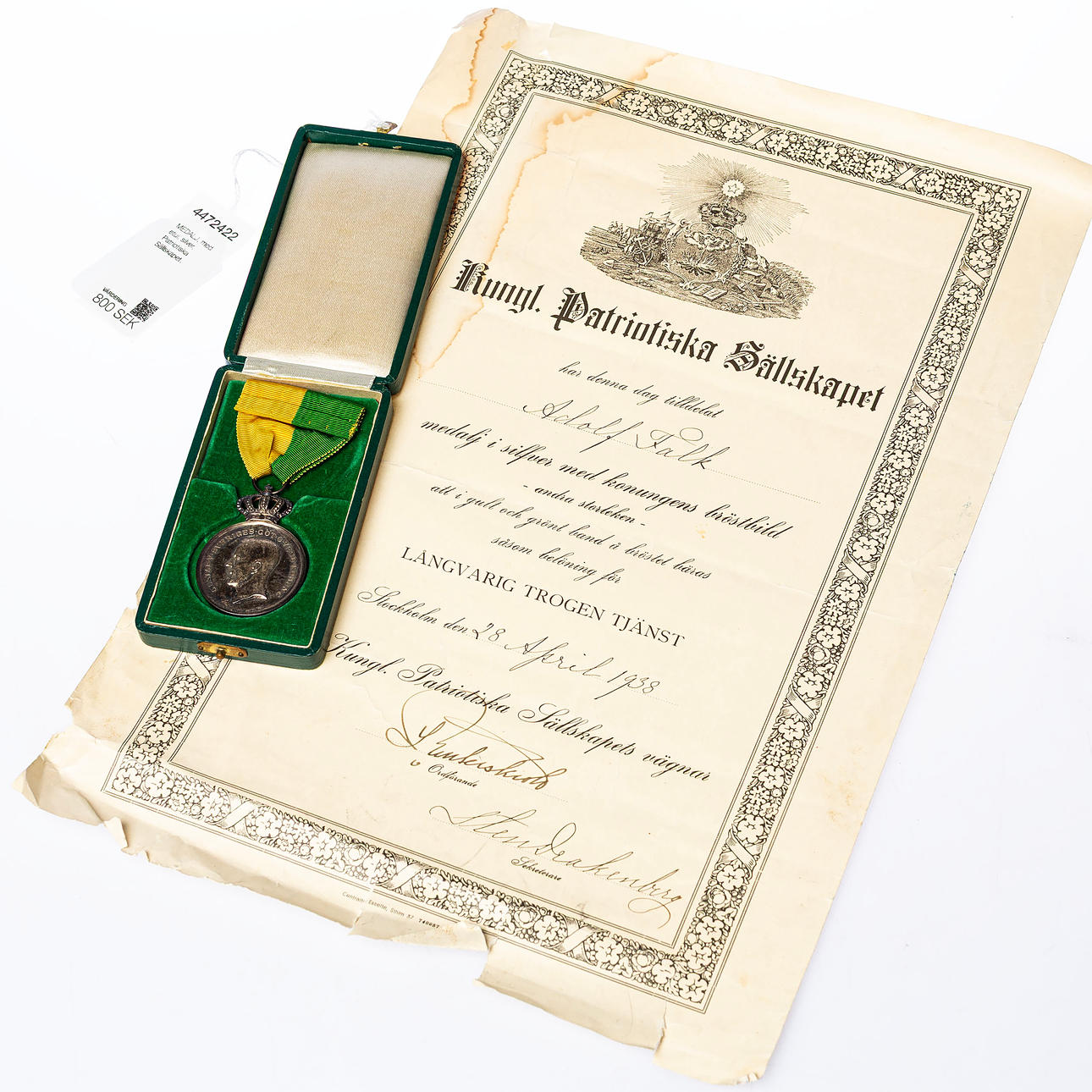 MEDAL, with case, silver, Patriotic Society.