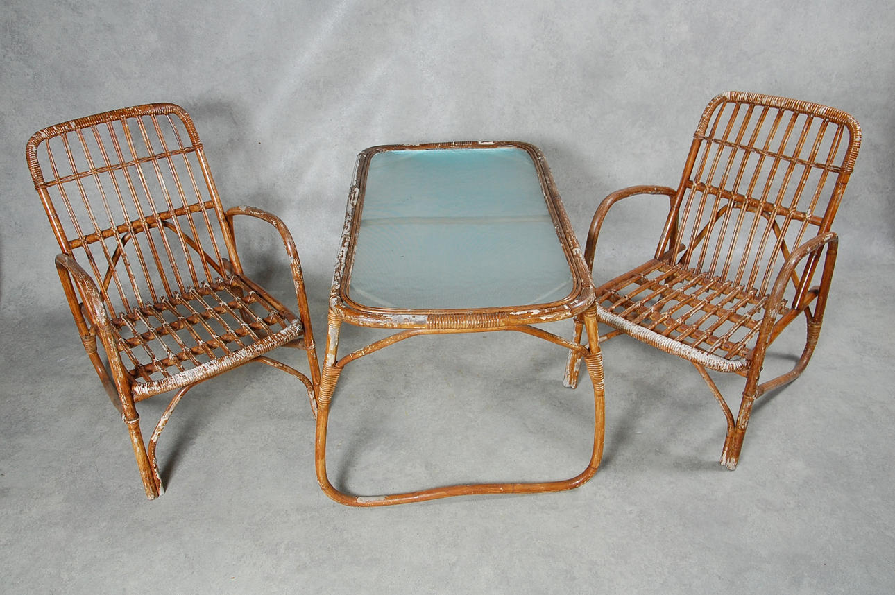 TRÄDGÅRDSMÖBLEMANG, 3 delar, rotting 1940-tal.