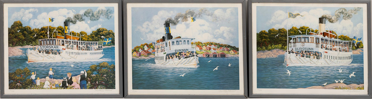 BERT HÅGE HÄVERÖ. Archipelago boats, offset printing, 3 pcs, signed, numbered 68/390.