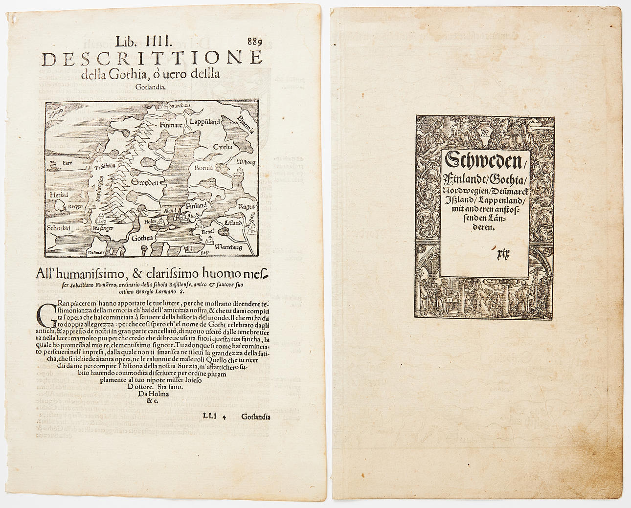 2 KARTOR AV MÜNSTER ÖVER SKANDINAVIEN, ca 1550. Böcker, Kartor ...