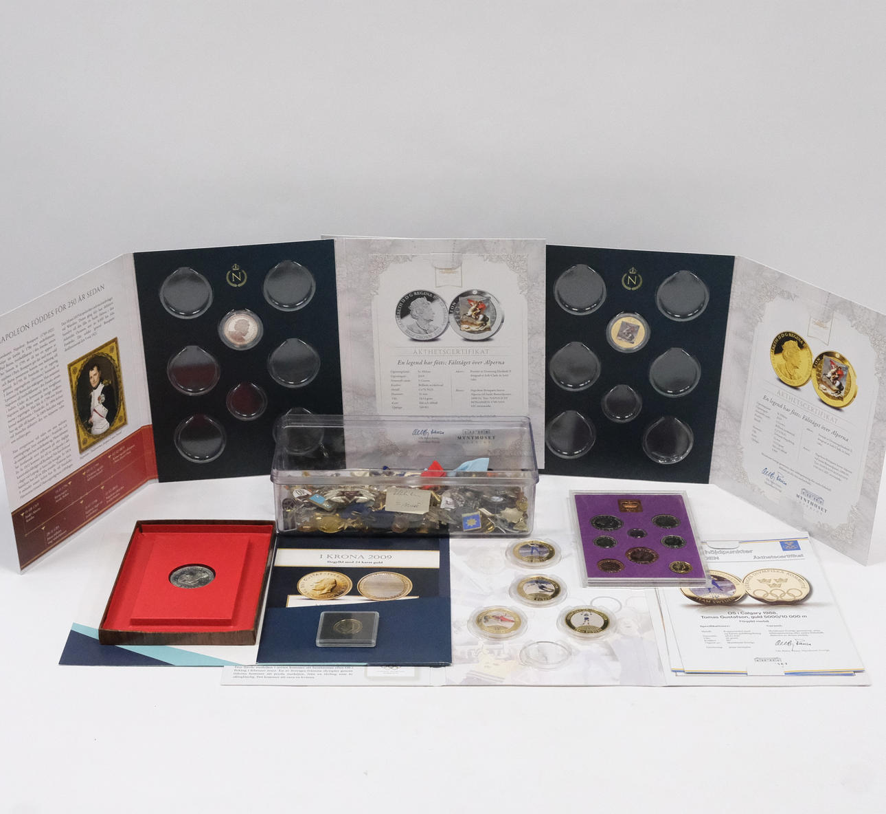 PINS, BADGES AND COINS.