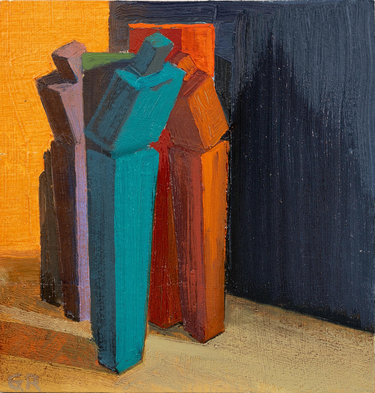 GÖRAN RYDÉN. Oil on panel, Figure composition, cubist, monogram signed, signed and dated verso, 2007.