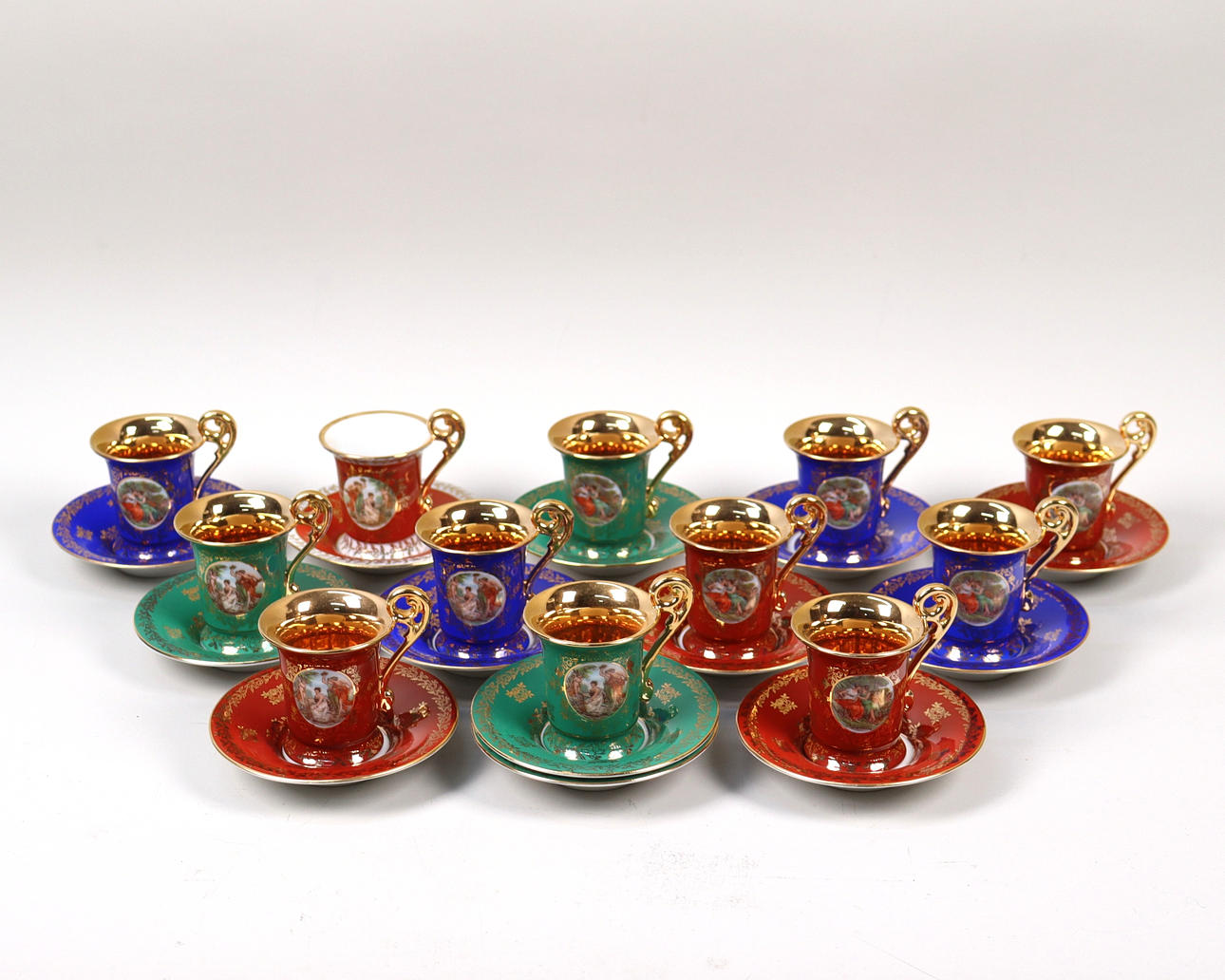 BREMER & SCHMIDT, Germany, mocca tableware with antique decor, 25 pieces.