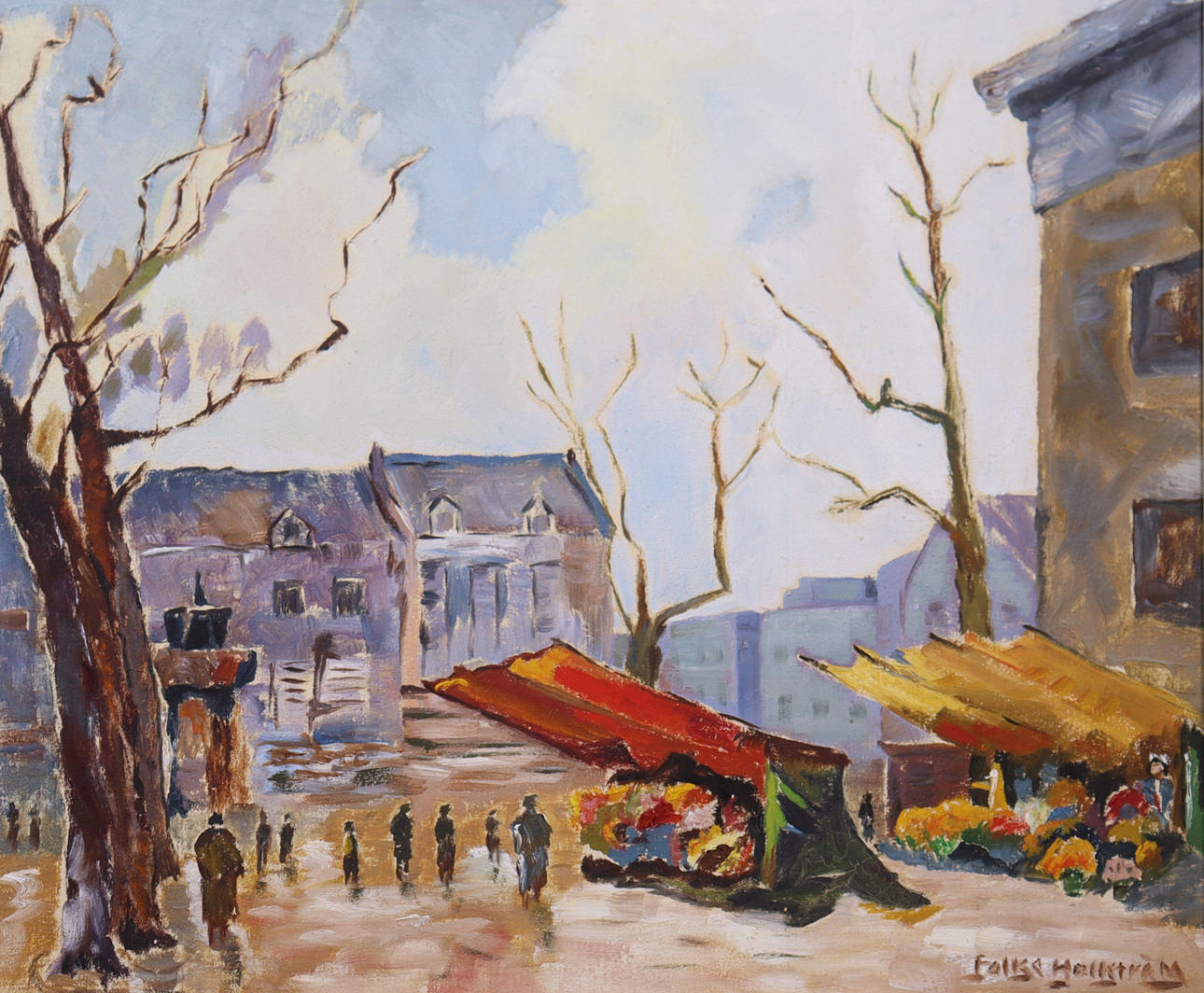 FOLKE HELLSTRÖM, oil on canvas, market square.