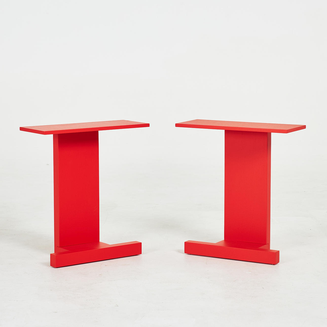 SIDE TABLE, 2 pcs, “Supersolid Object 4", red lacquered oak, Fogia.