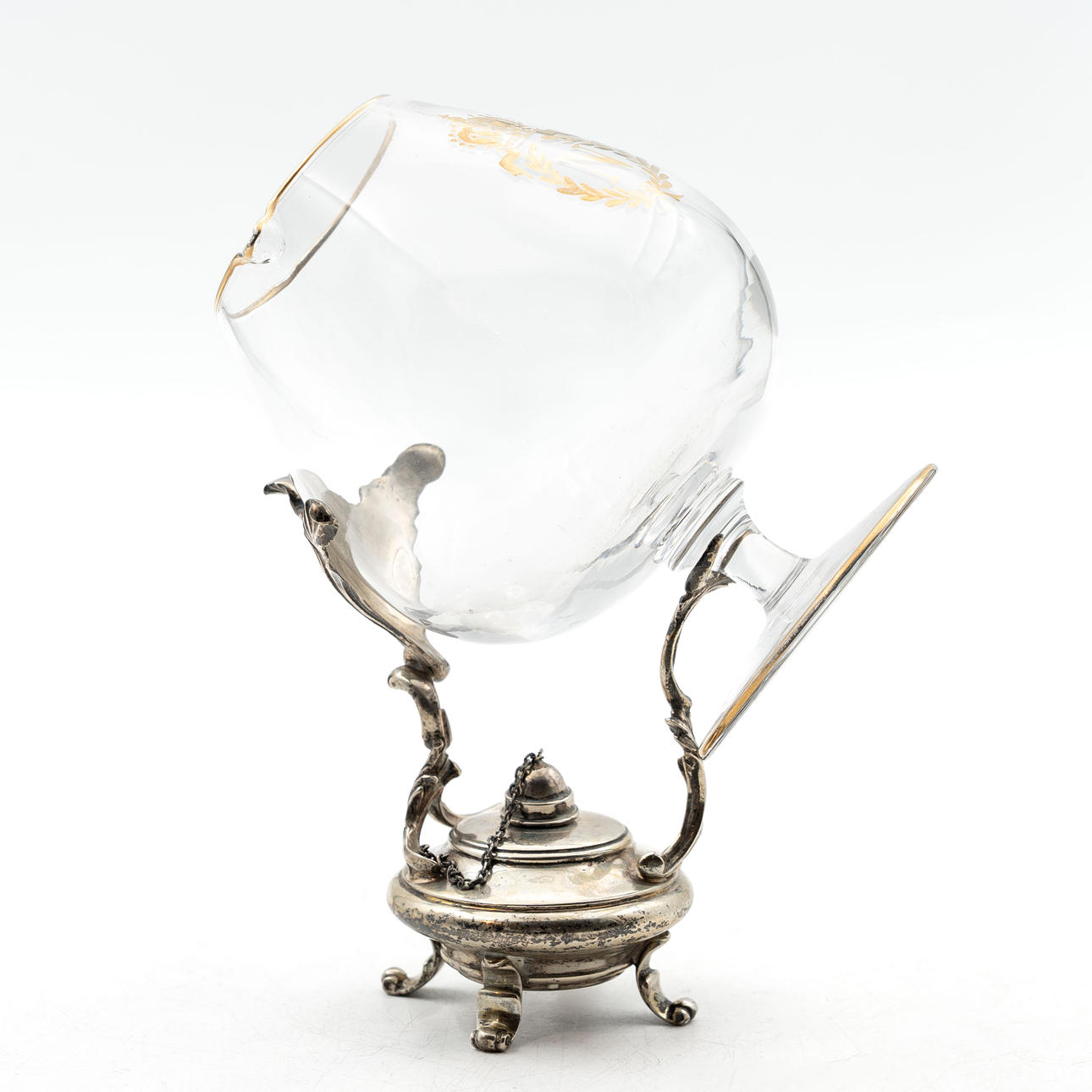 COGNACWÄRMER MIT GLAS, Silber, 20. Jahrhundert.