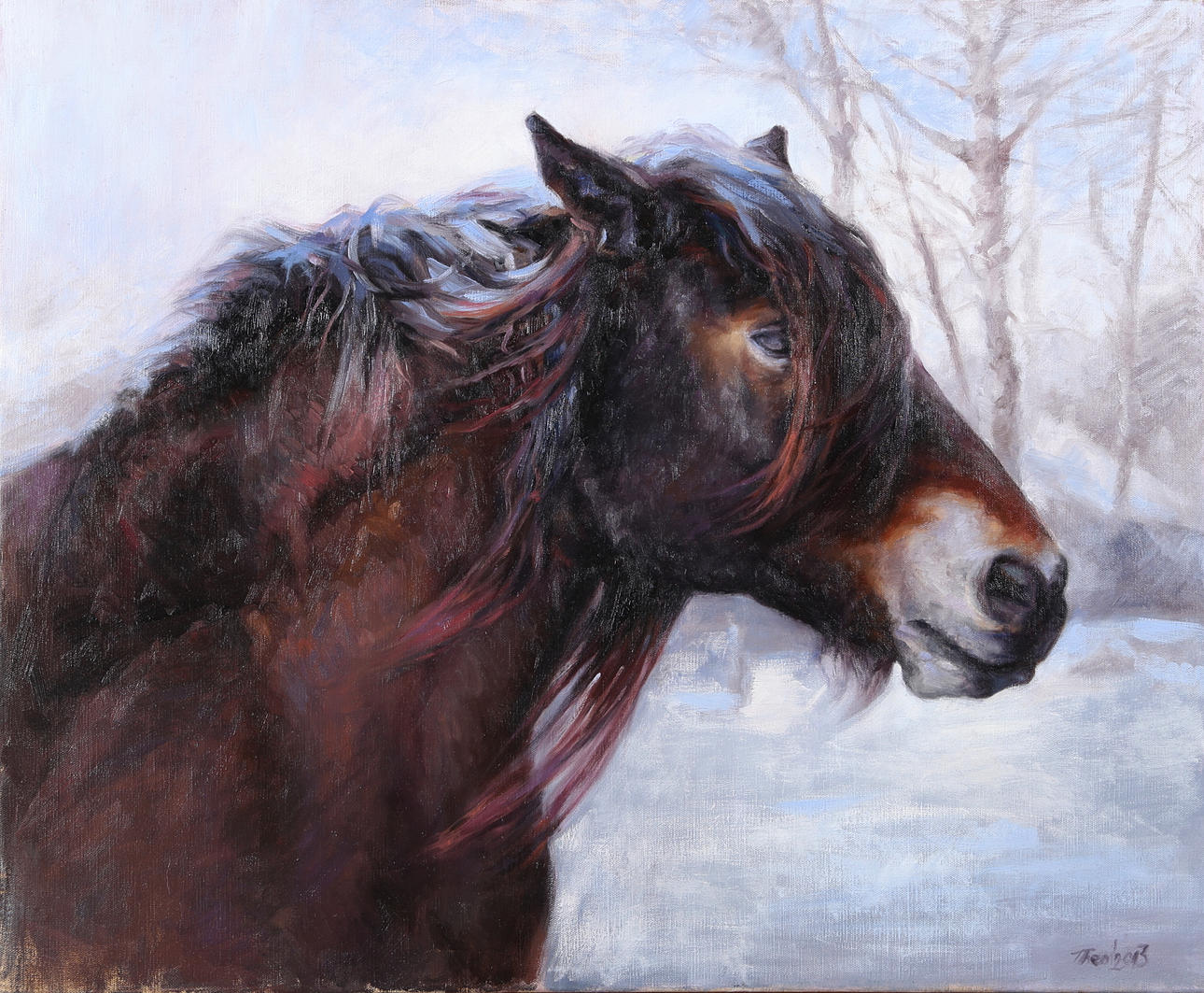 THEODORA DANIELA CAPAT. Häst i profil, olja på duk, signerad Theo och daterad 2013.