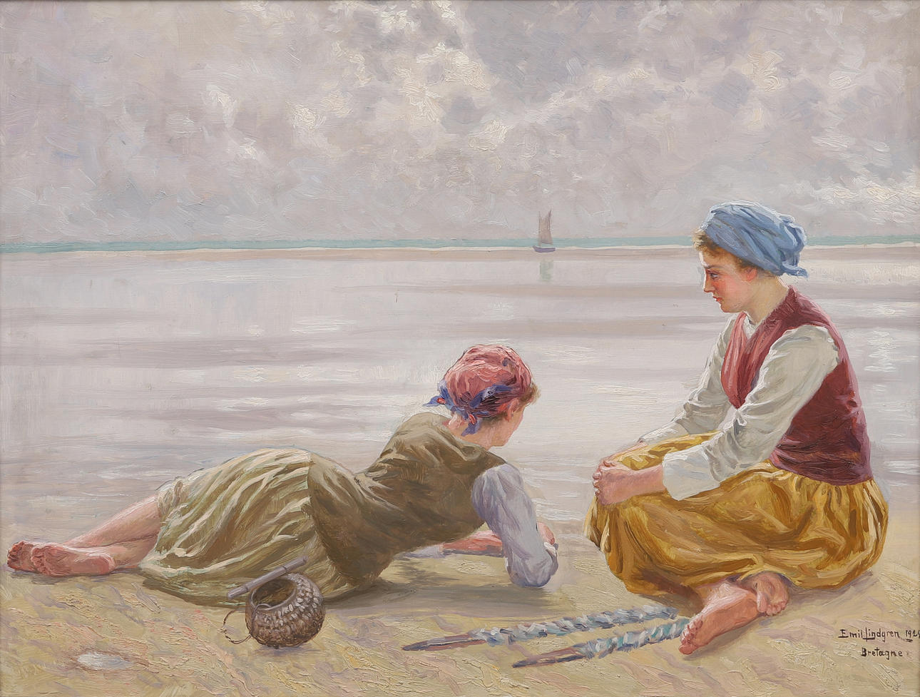 EMIL LINDGREN. MUSSEL PLUCKERSKOR, signed and dated Brittany 1924.