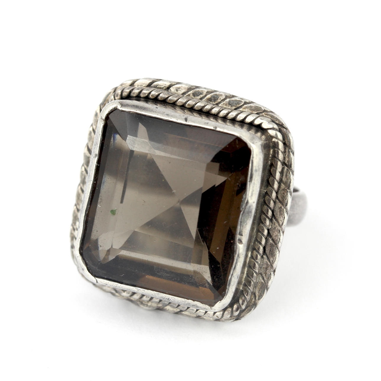 925 SILVER RING SMOKEY QUARTZ SET RING.