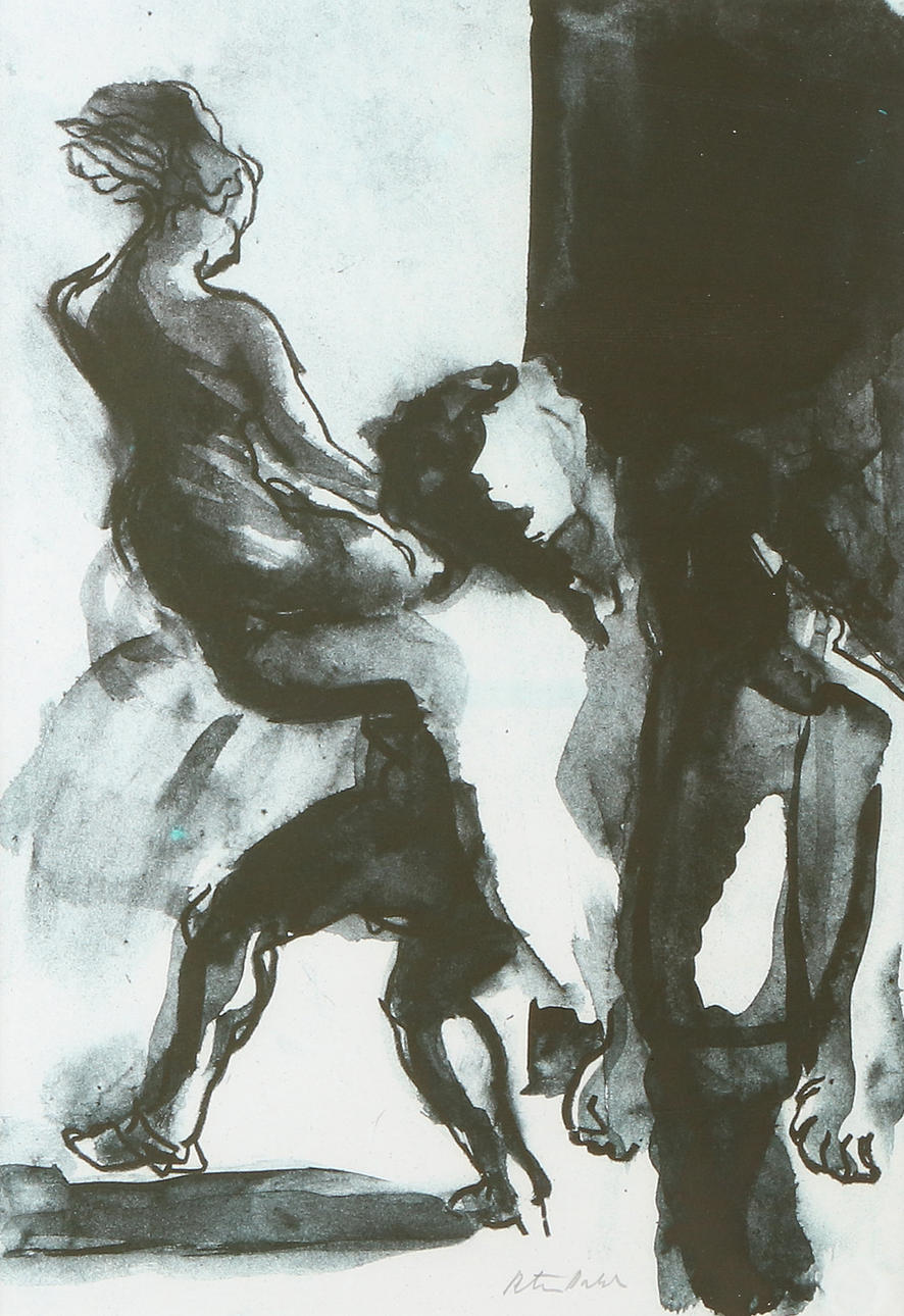 PETER DAHL. Lithography. Figure scene. Signed.