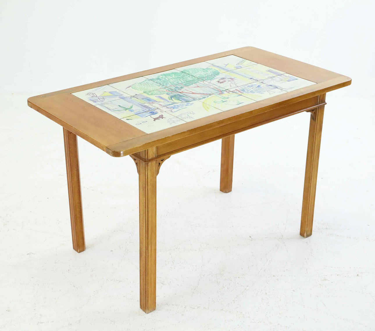TABLE, with tiles, Sydlänskt motif, signed, 20th century.