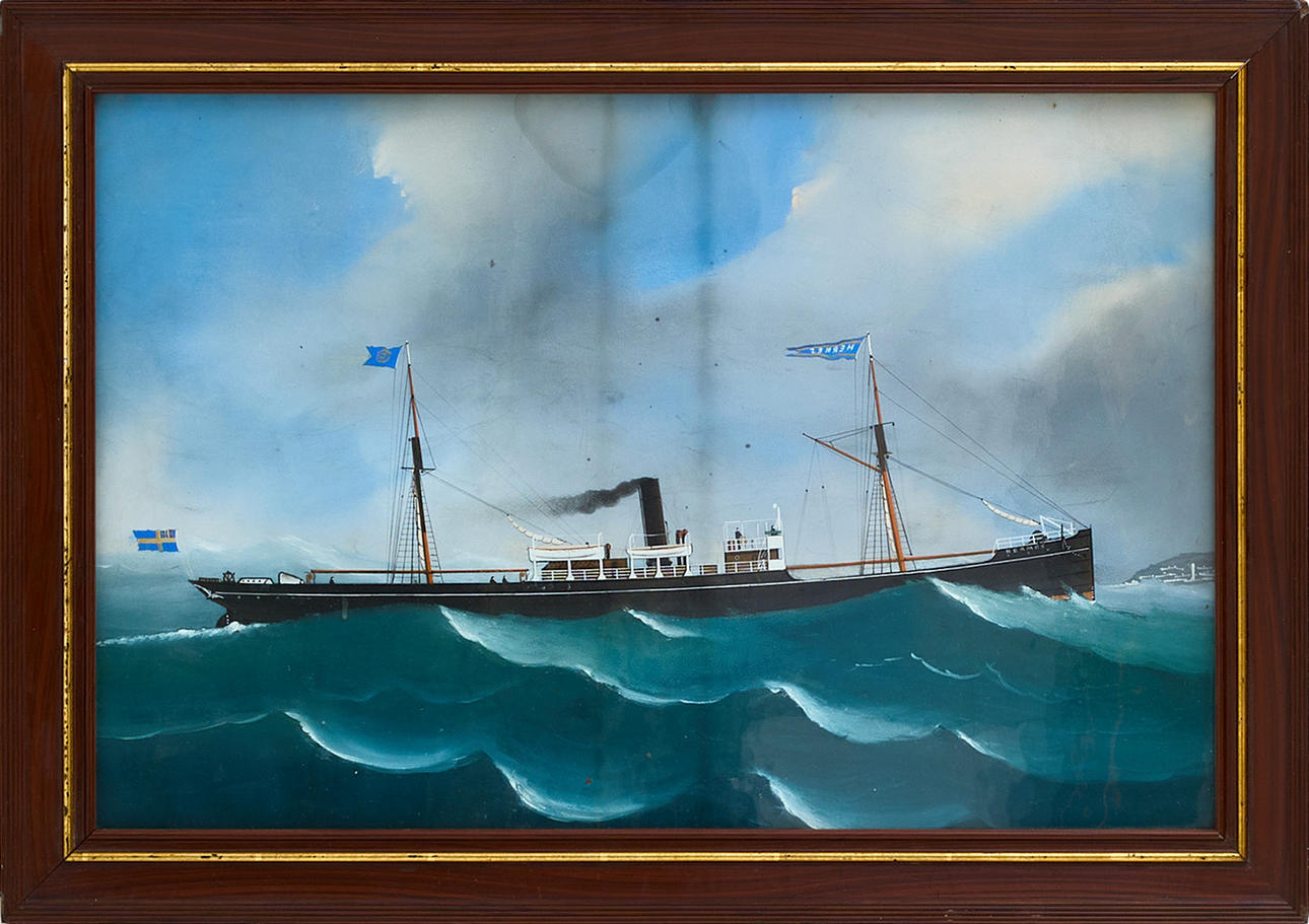 OIDENTIFIERAD KONSTNÄR. Steamer “Hermes”, unsigned, gouache on paper.
