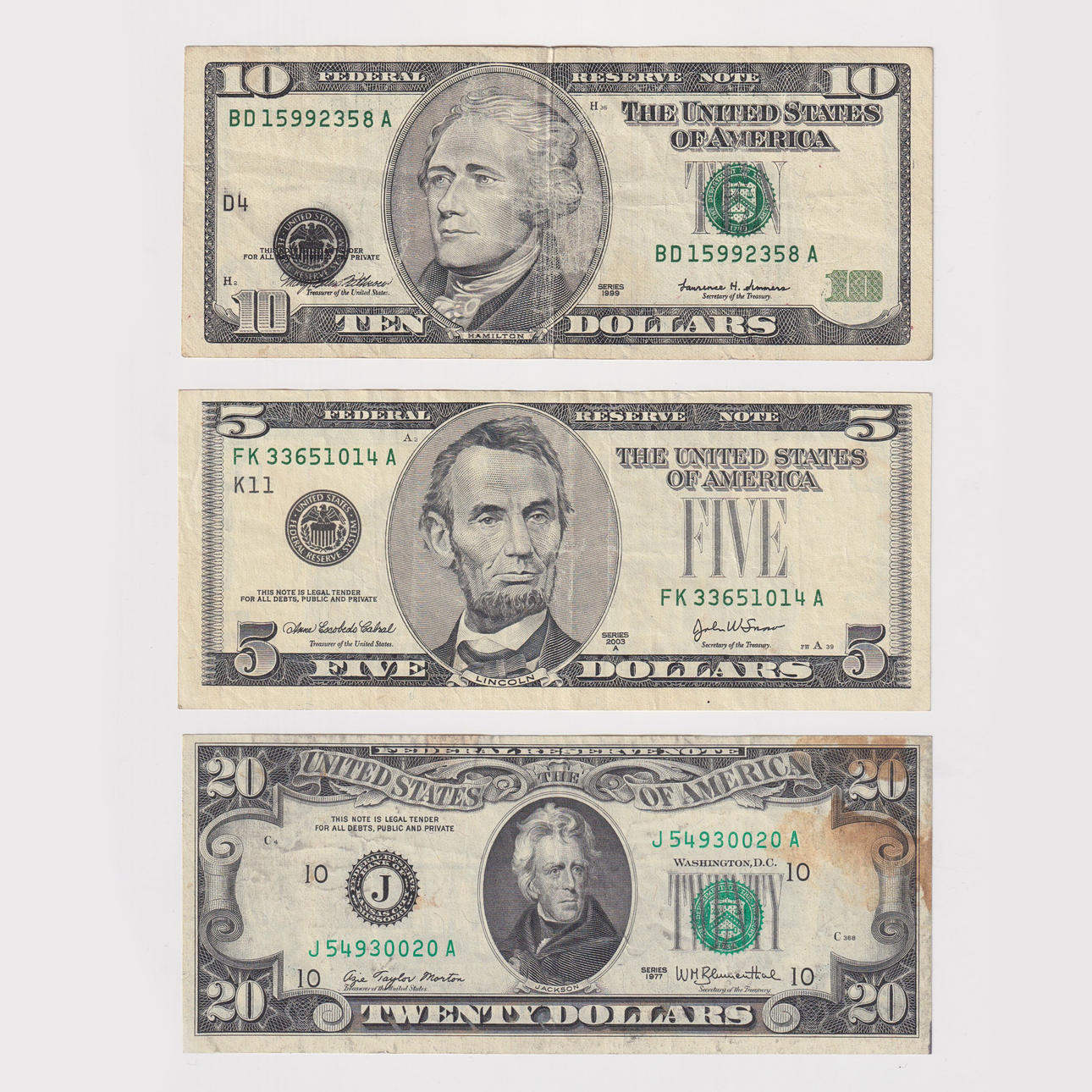 THREE USA ERROR BANK NOTES (3).