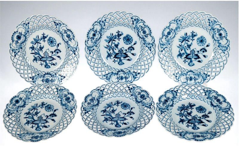 6 MEISSEN GENOMBROTT PLATTOR.