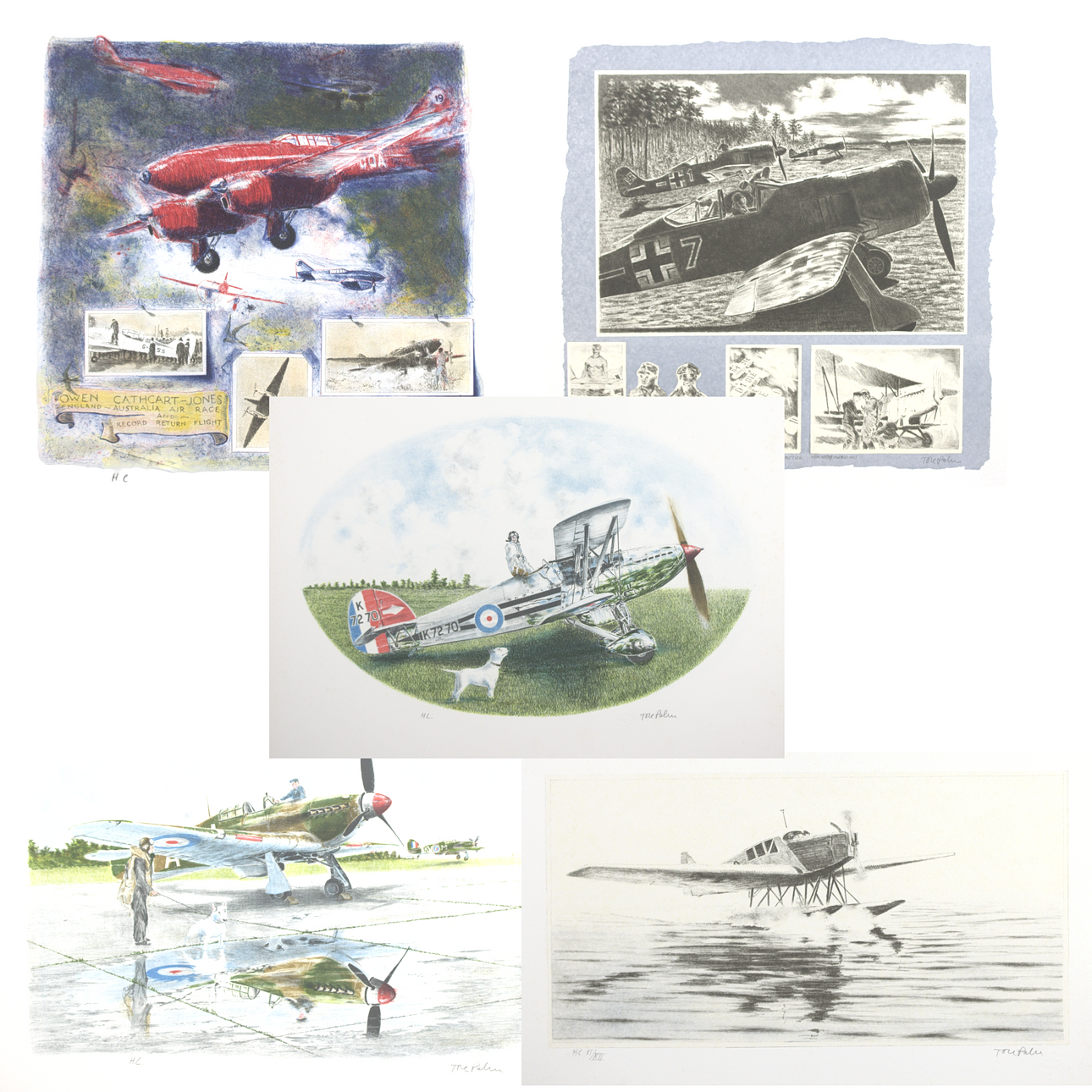 TORE PALM. Lithographs, 5 pcs. aircraft motifs, unframed, numbered and signed.