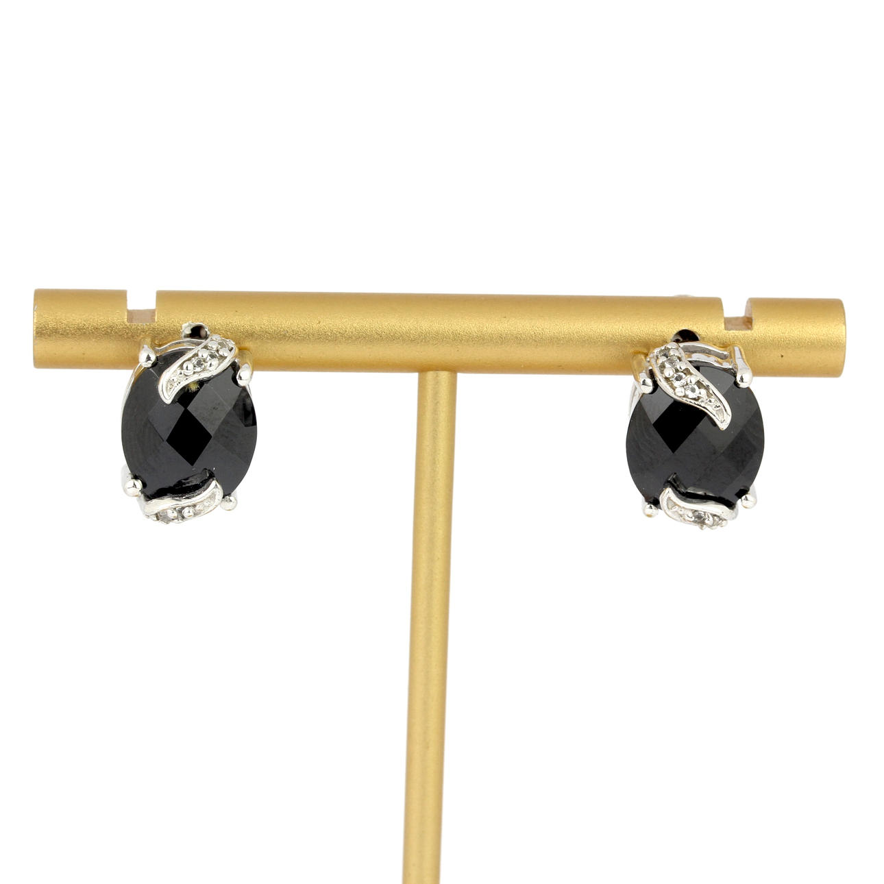SILVER BLACK SPINEL & TOPAZ SET EARRINGS.