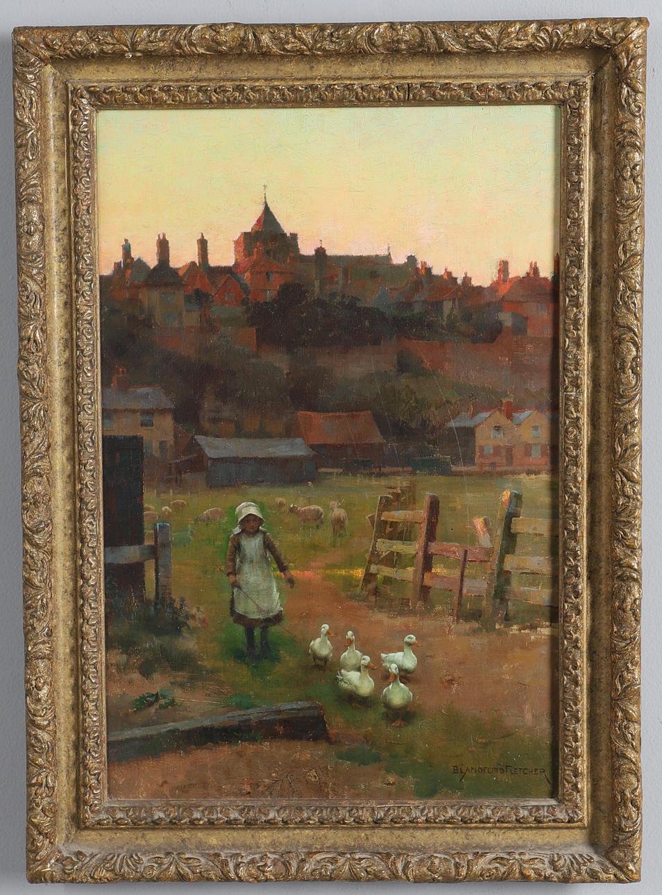 WILLIAM TEULON BLANDFORD FLETCHER (BRITISH 1858-1936). THE GOOSE GIRL, POSSIBLY RYE.
