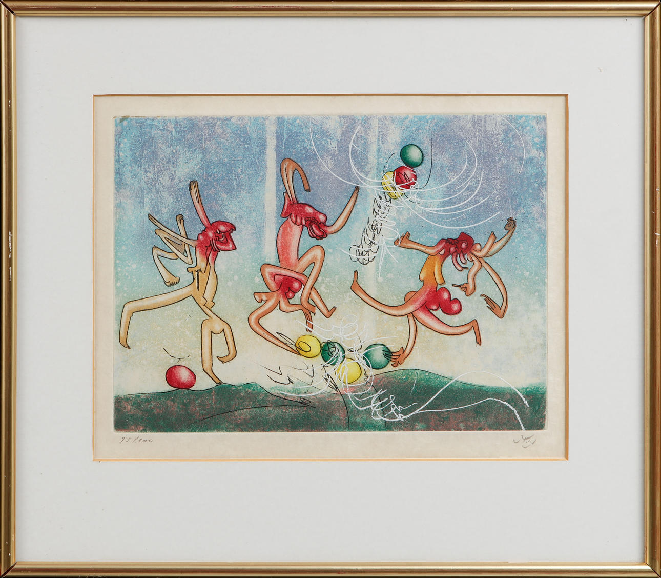 ROBERTO MATTA. “Footballeur”, colour etching, signed and numbered 95/100.