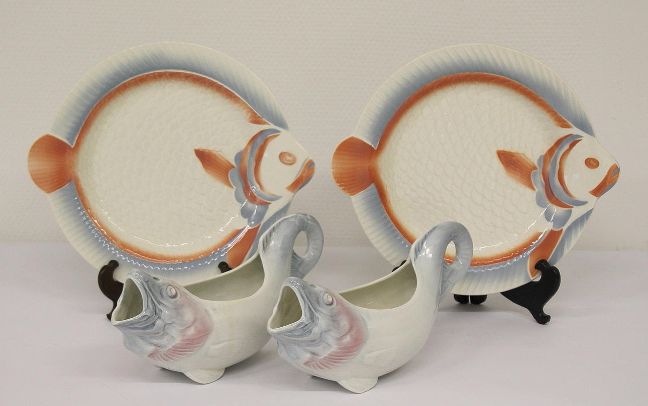 SÅSSNIPOR, flintgods, Göteborgs Porslinsfabrik, 2st fat Salleguemines France.