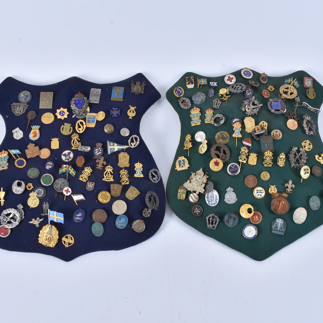 LOT OF NEEDLES AND PINS, 2 shields.