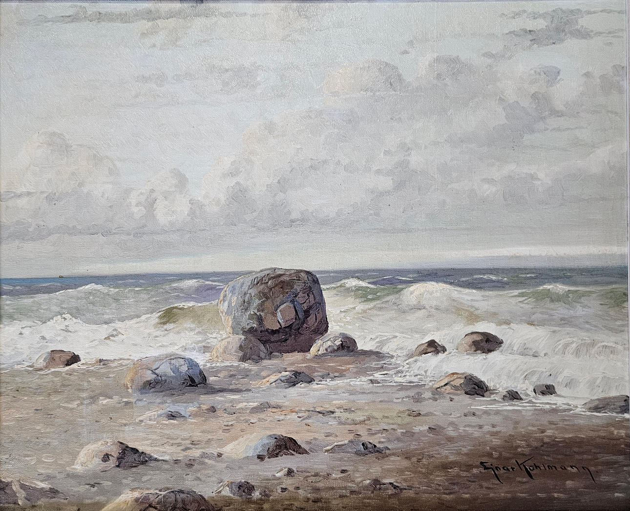 EJNAR KOHLMANN. Kystlandskaber. Olie på lærred, signeret Ejnar Kohlmann.