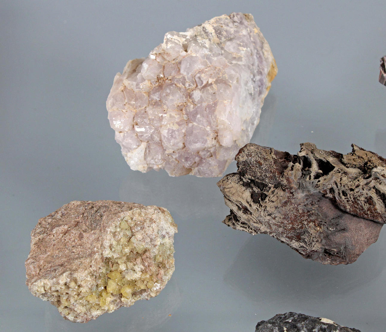 Various ancient minerals, amethyst, quartz.