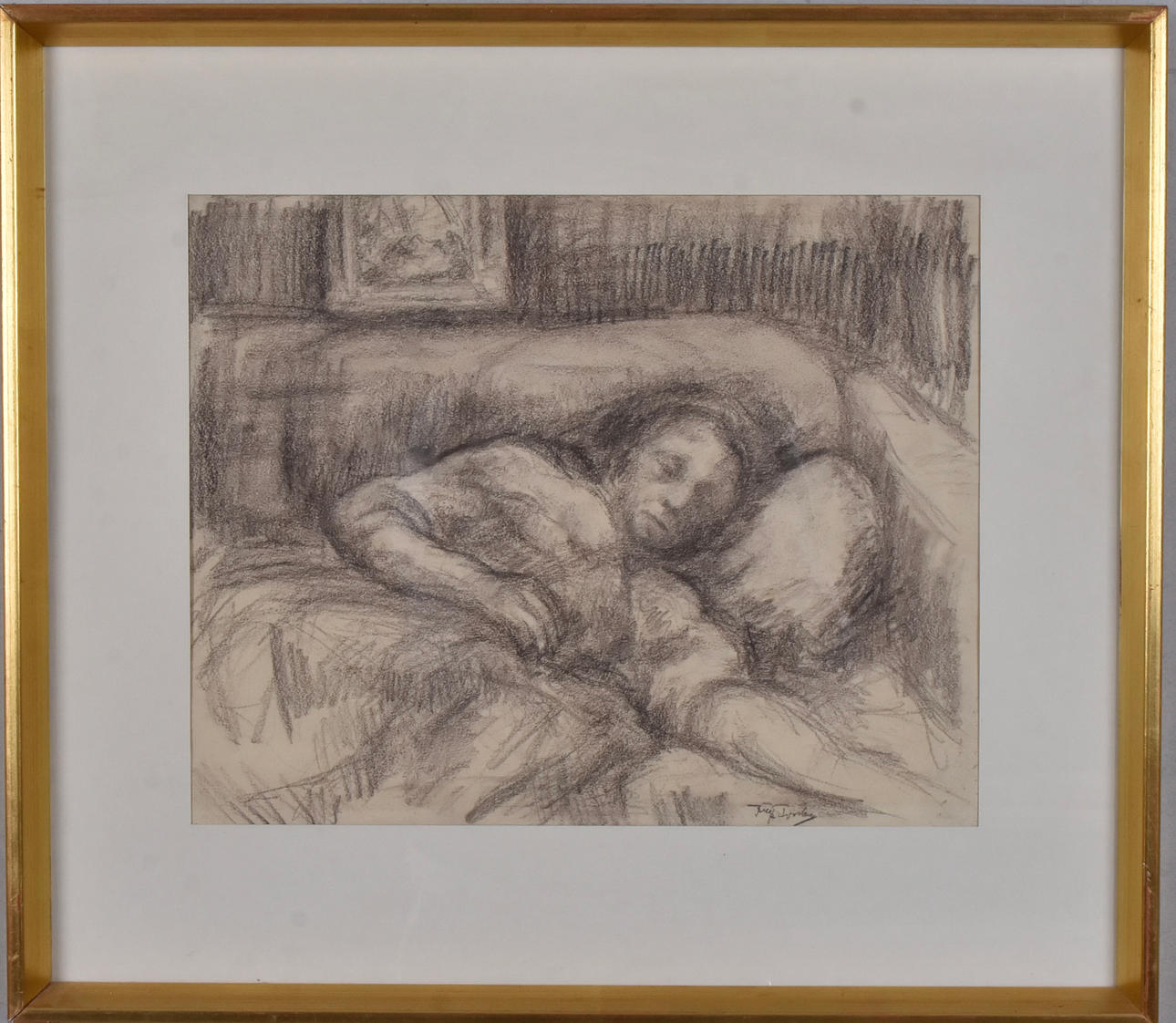 FILIP FORSBERG. CHARCOAL DRAWING, SLEEPING MAN.