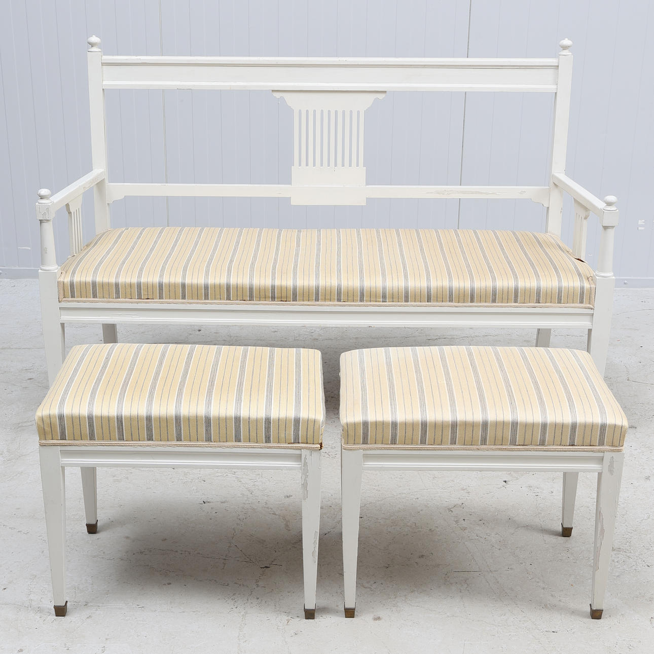 A Carl Larsson 3-piece sofa & stools, 20th century.