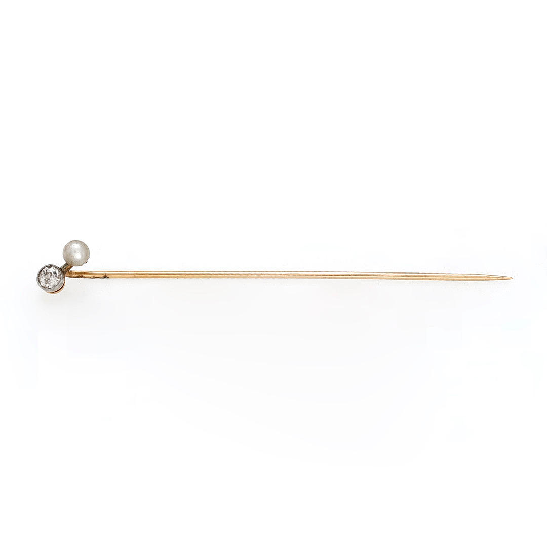 Pearl and diamond tie pin, circa 1940.