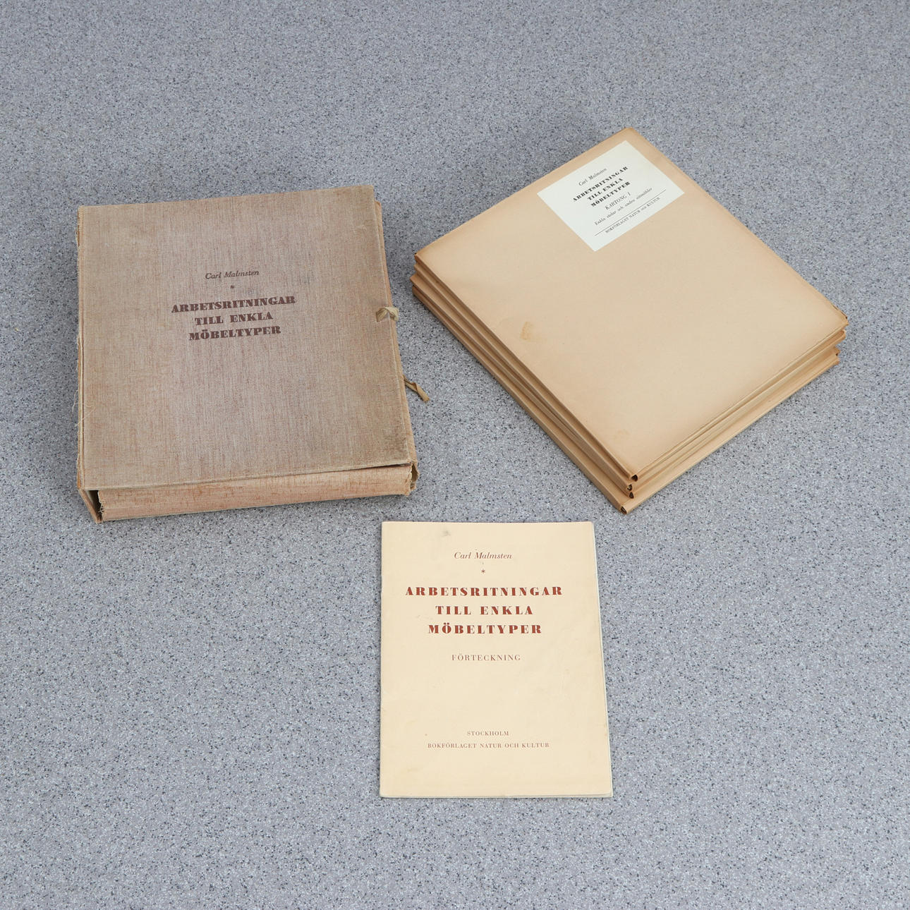 CARL MALMSTEN. „ARBEJDSTEGNINGER TIL ENKLE MØBELTYPER“ i mappen.