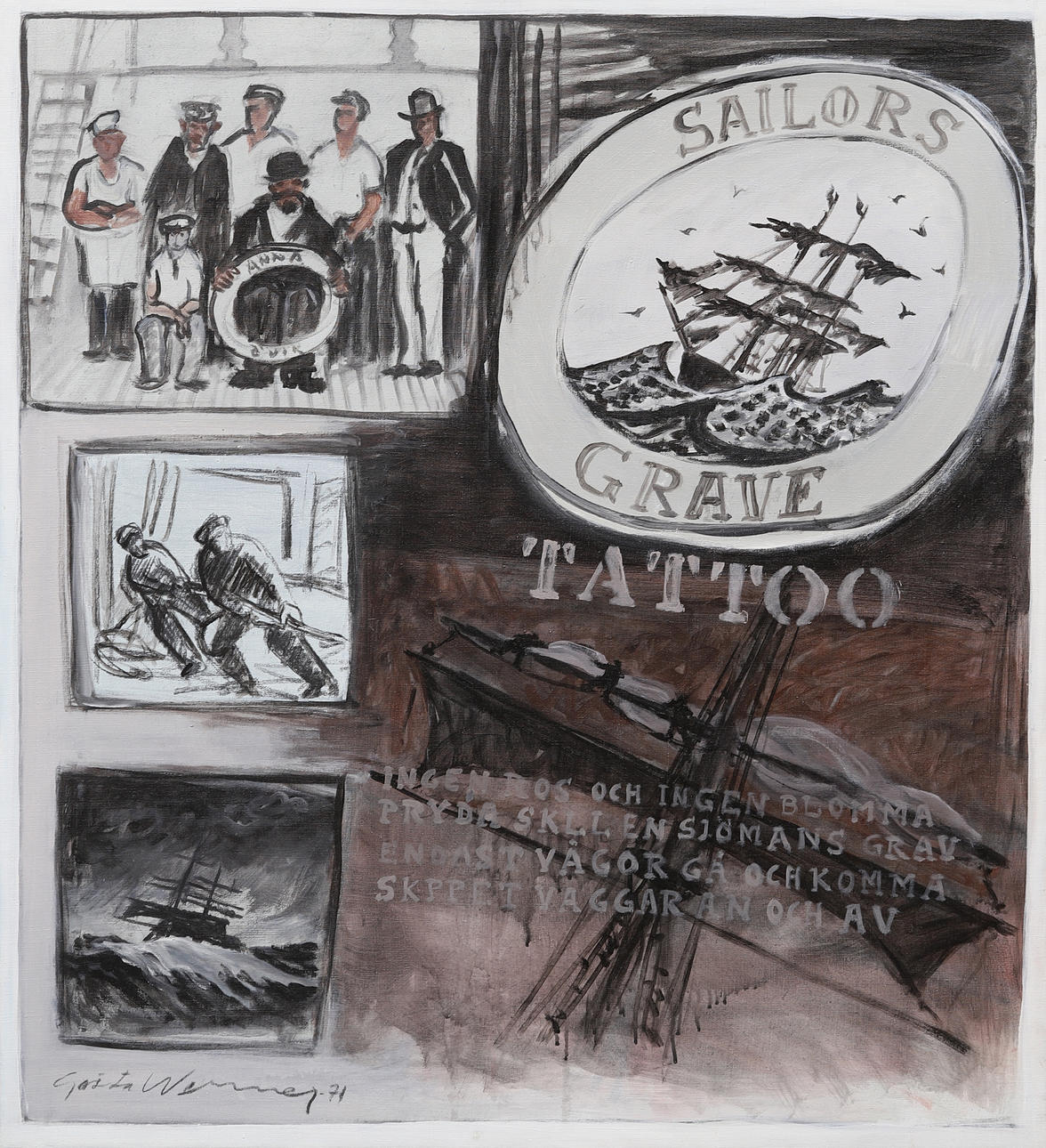 GÖSTA WERNER. “SAILORS GRAVE”, signed and dated -71.