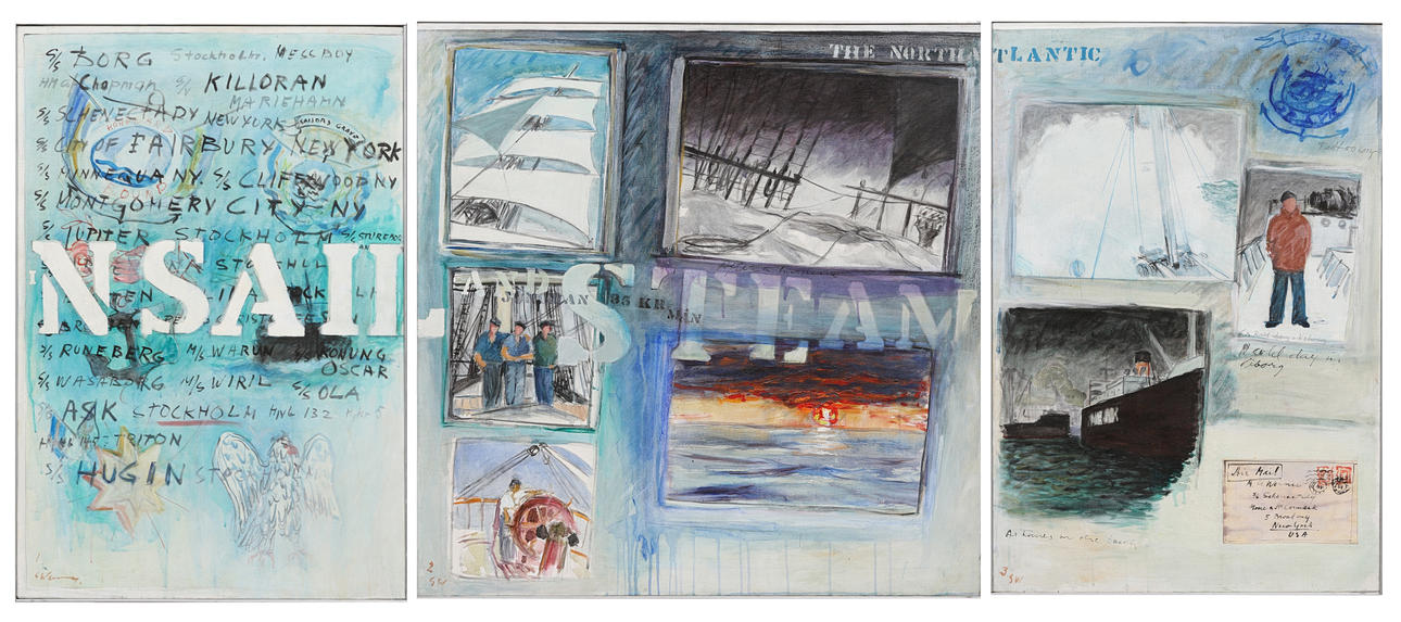 GÖSTA WERNER. “SAIL AND STEAM”, TRIPTYCH, signed.