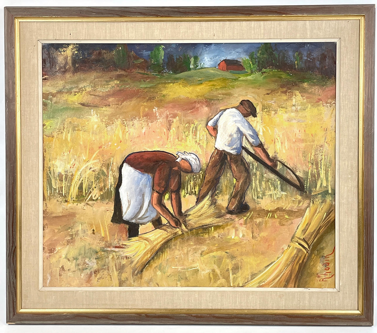 Alessandro Rhodin, oil on panel, harvest time, signed.
