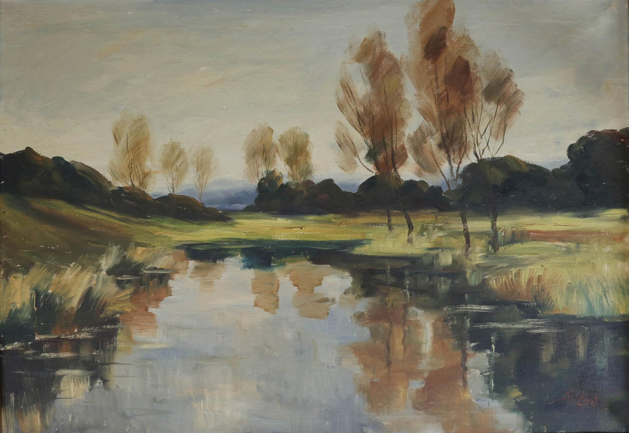 FLODLANDSKAP, OLJA PÅ DUK.