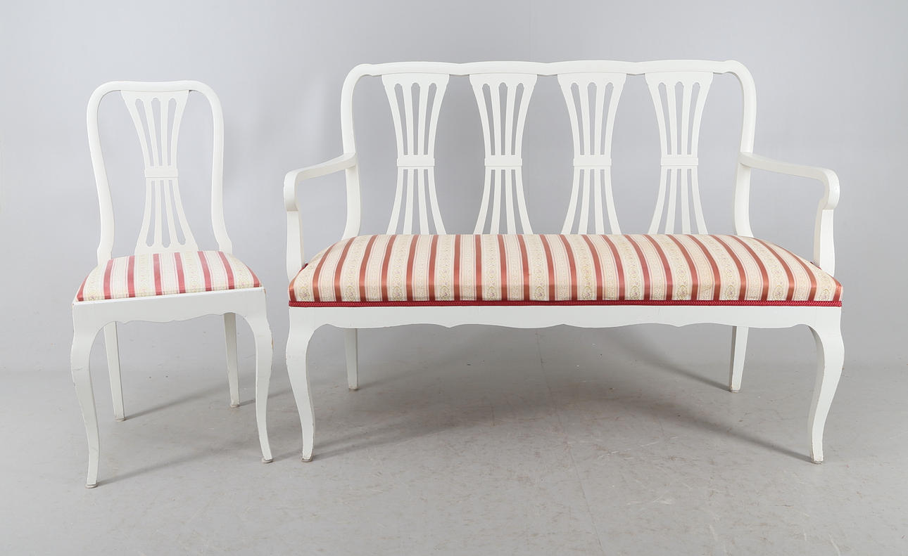 SOFFA samt STOL, 2 delar, rokokostil, 1900-talets första del.