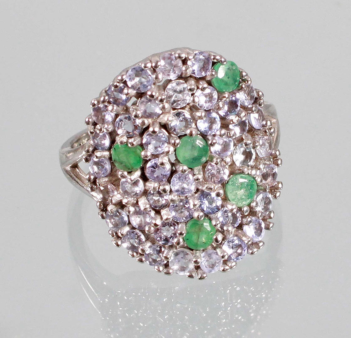 Smaragd Tansanit Ring, Silber 925.