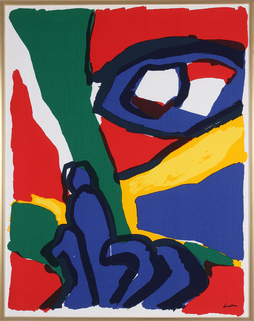 BENGT LINDSTRÖM. Face, cartoon on fabric, signed in print.