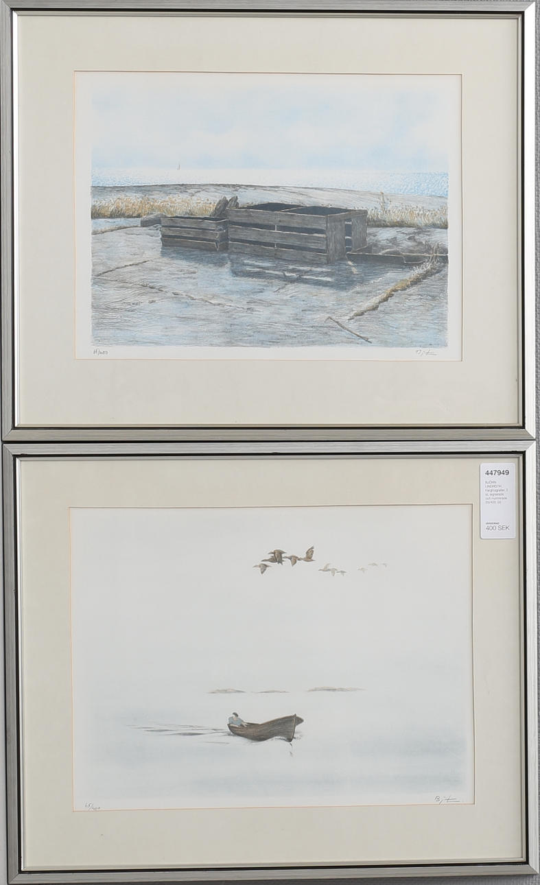 BJÖRN LINDROTH. Färglitografier, 2 st, signerade och numrerade 65/400.