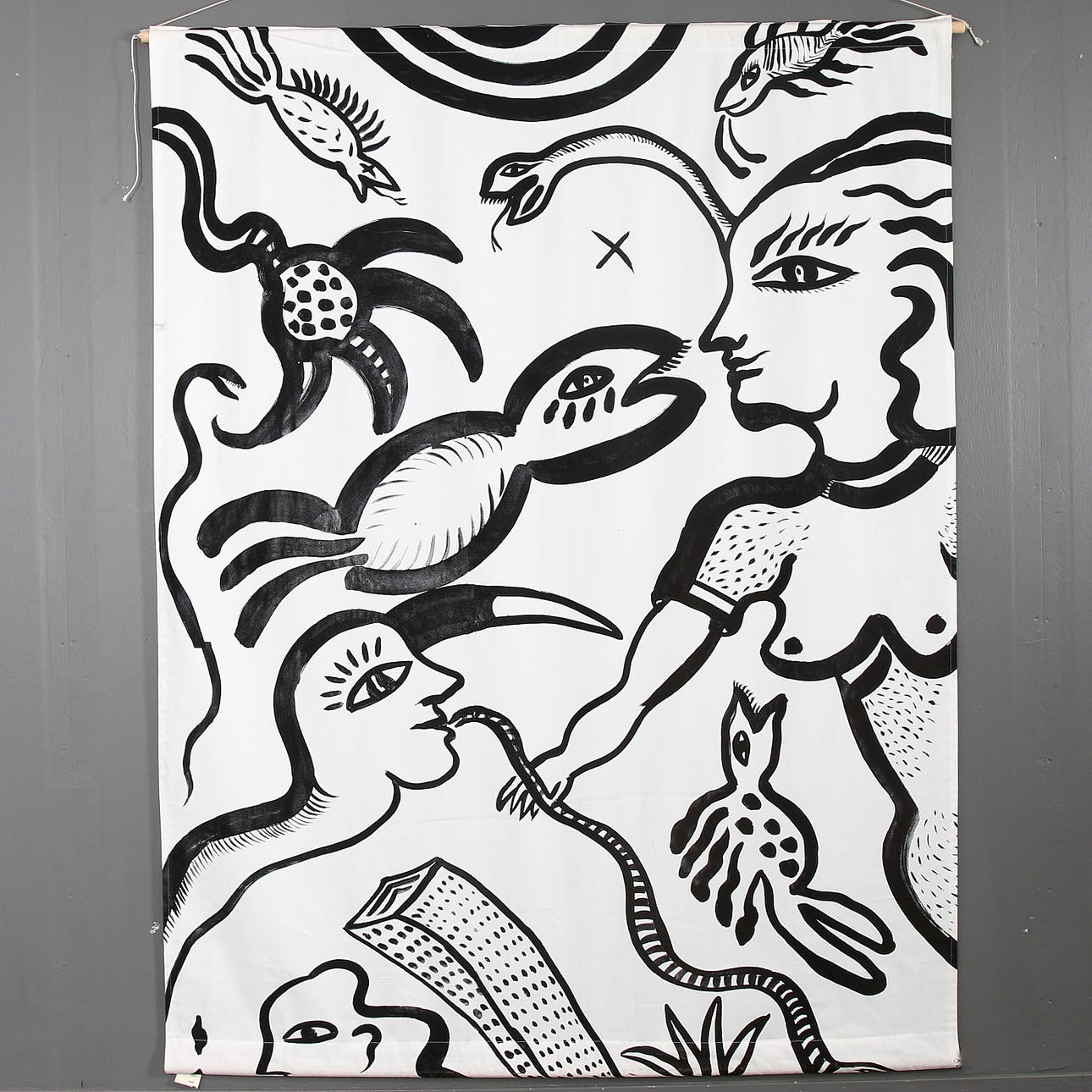 ULRICA HYDMAN VALLIEN. Textil, bomullskretong, signerad. 1900-tal. 191 x 146,5 cm.