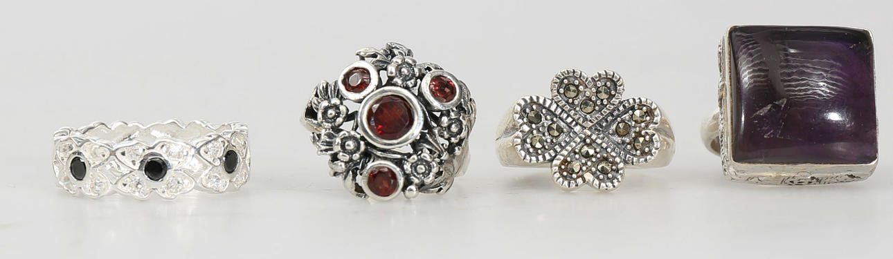 RINGAR, sterlingsilver och stenar, 4 stycken, 2000-tal-.