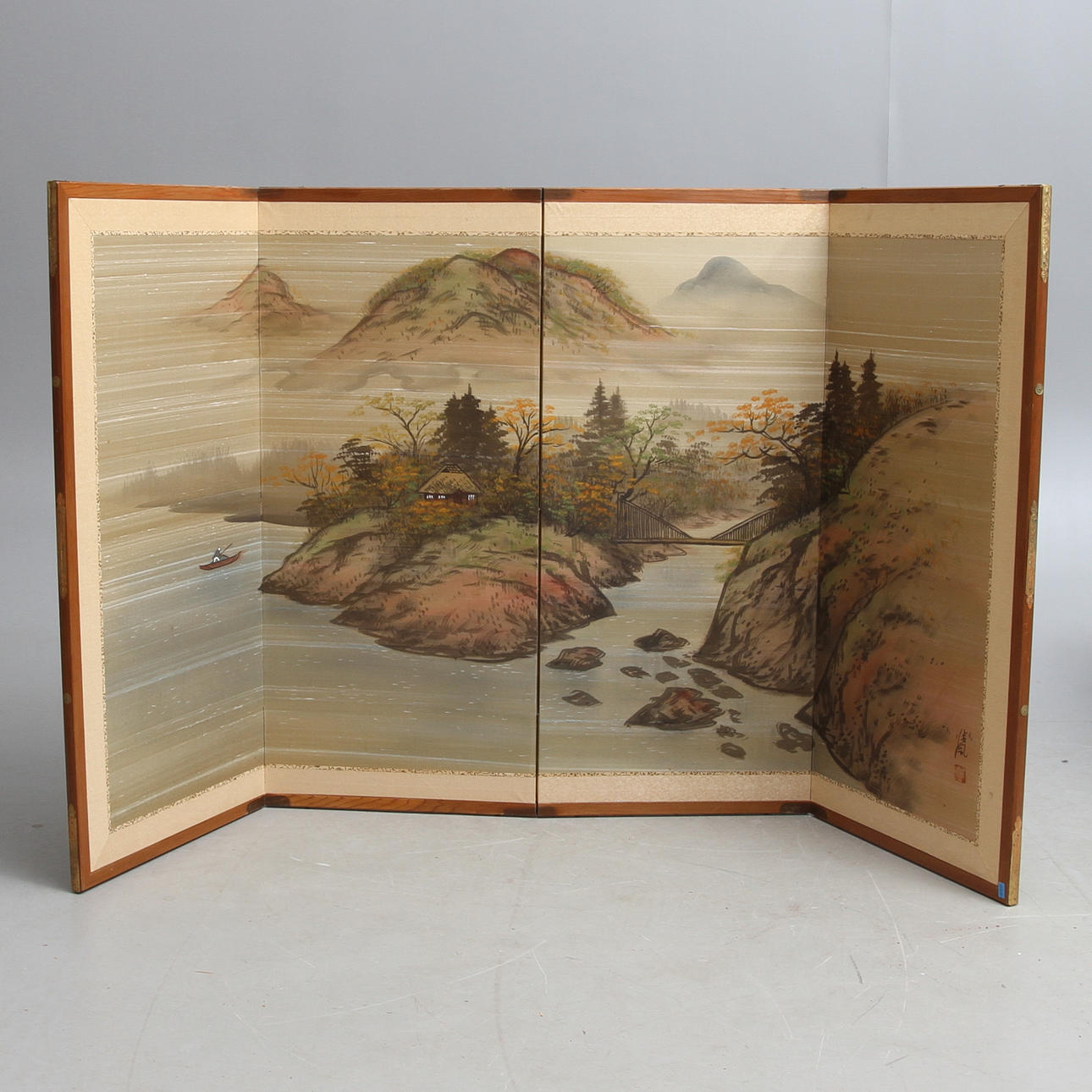 FOLDING SCREEN, 4-part, Landscape motif, Japan, 1900s.