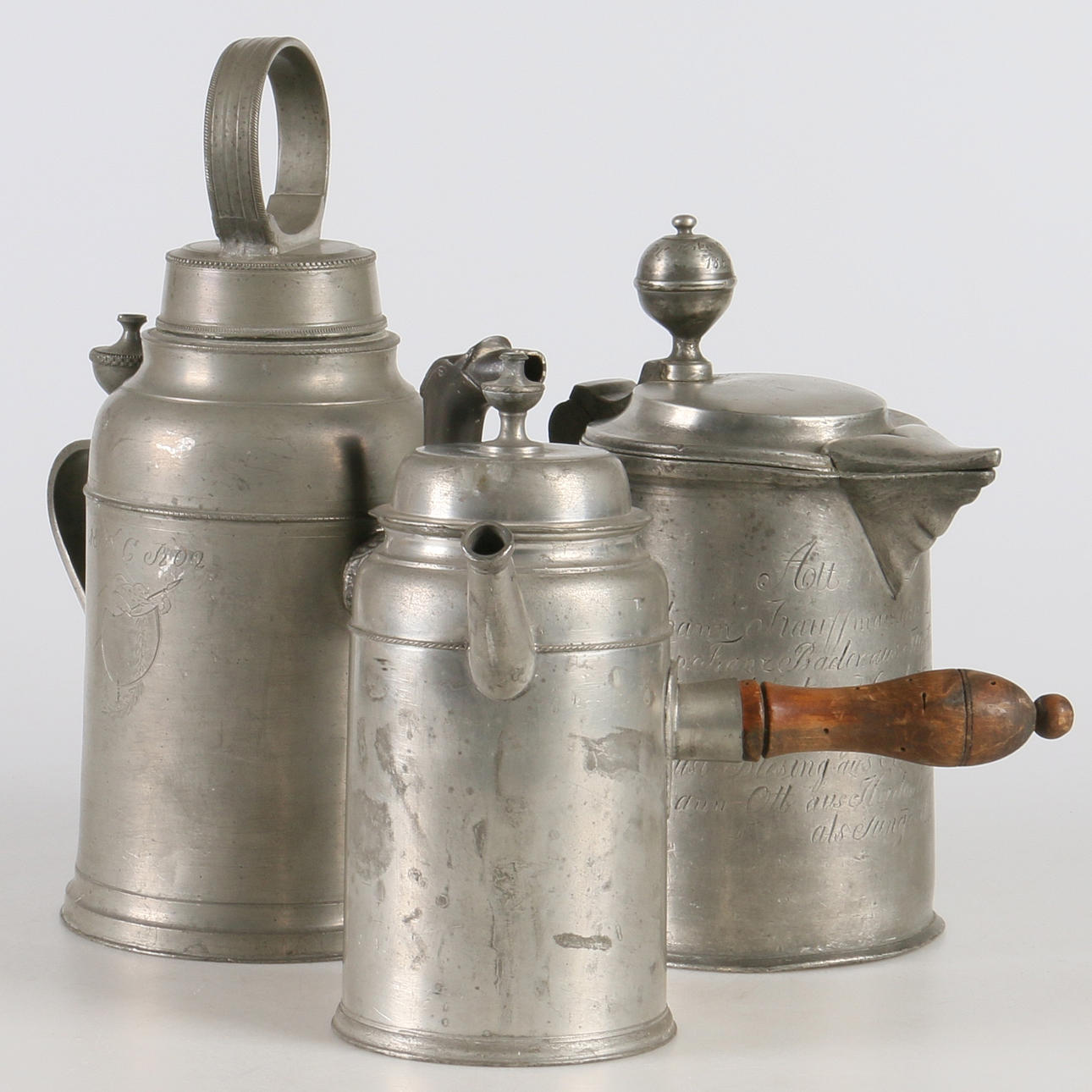 KANNOR, 3 st. Tenn, delvis Carl Adolph Böhmer, Tyskland, 1800-tal.