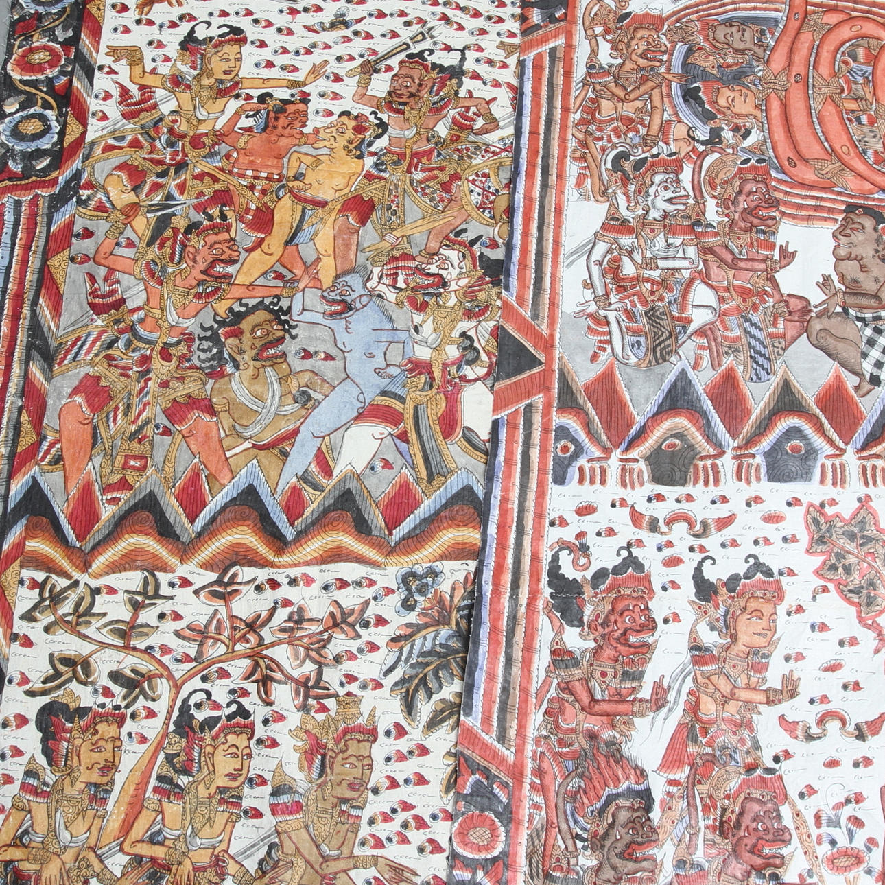 MÅLNINGAR, 2 st, Bali, tyg, 1900-tal.