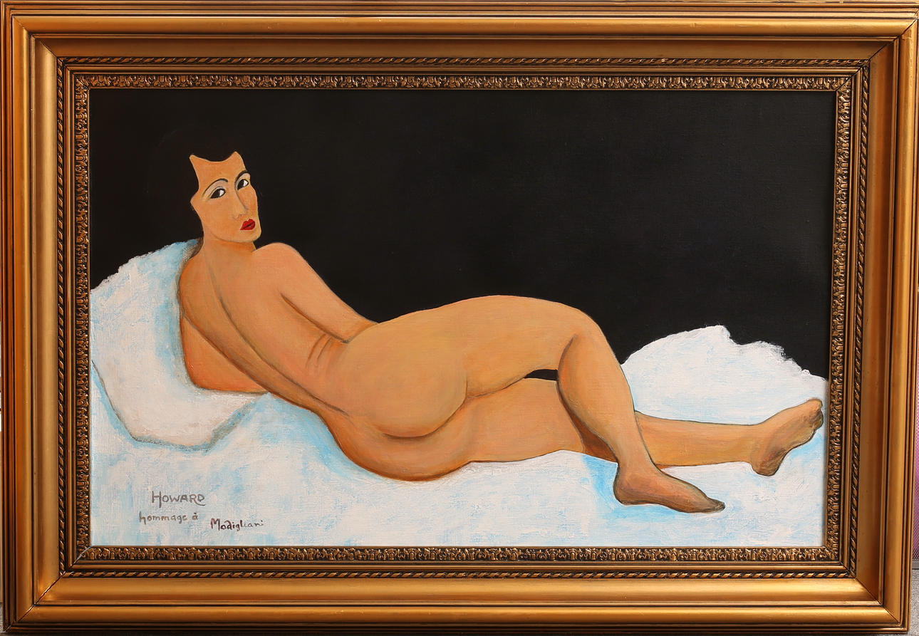 VICTOR HOWARD. Acrylic on canvas, signed, by Modigliani.